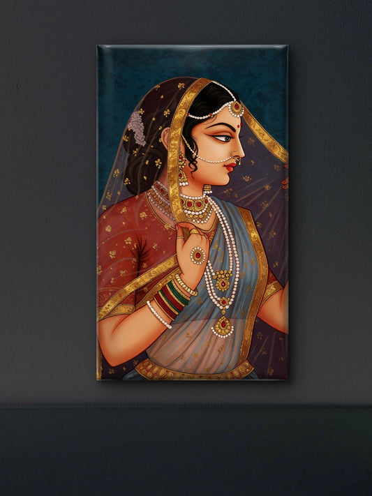 indian woman-Luxurious-Indian Culture &  Folk Art 3D Textured Wall Art | UV Printed Embossed Canvas Wall Frame for Home Decor,living Room