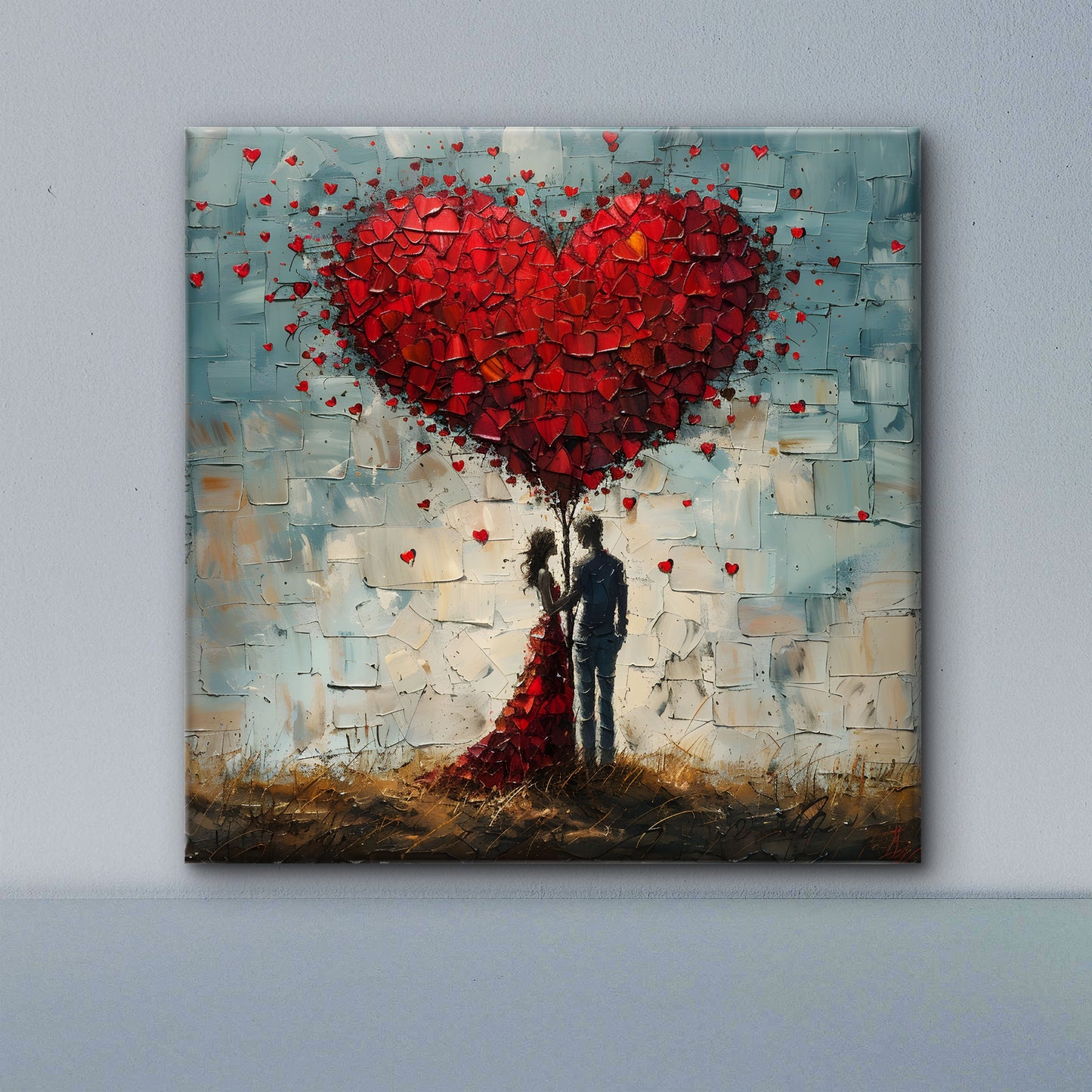 couple-heart-shaped-tree-love-romance-Luxurious-Love & Togetherness-3D Textured Wall Art | UV Embossed Canvas Wall Frame for bed room