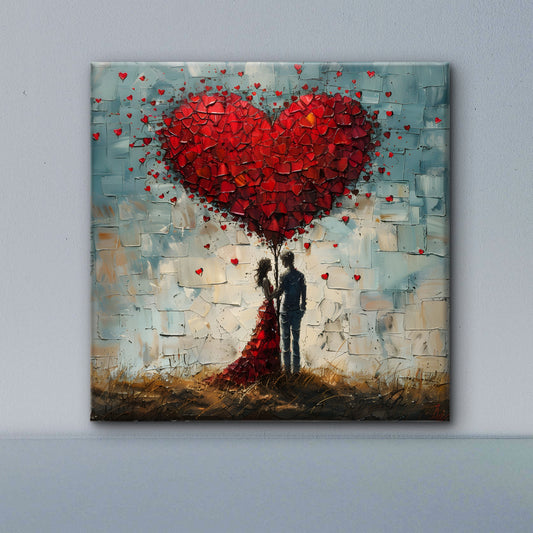 couple-heart-shaped-tree-love-romance-Luxurious-Love & Togetherness-3D Textured Wall Art | UV Embossed Canvas Wall Frame for bed room