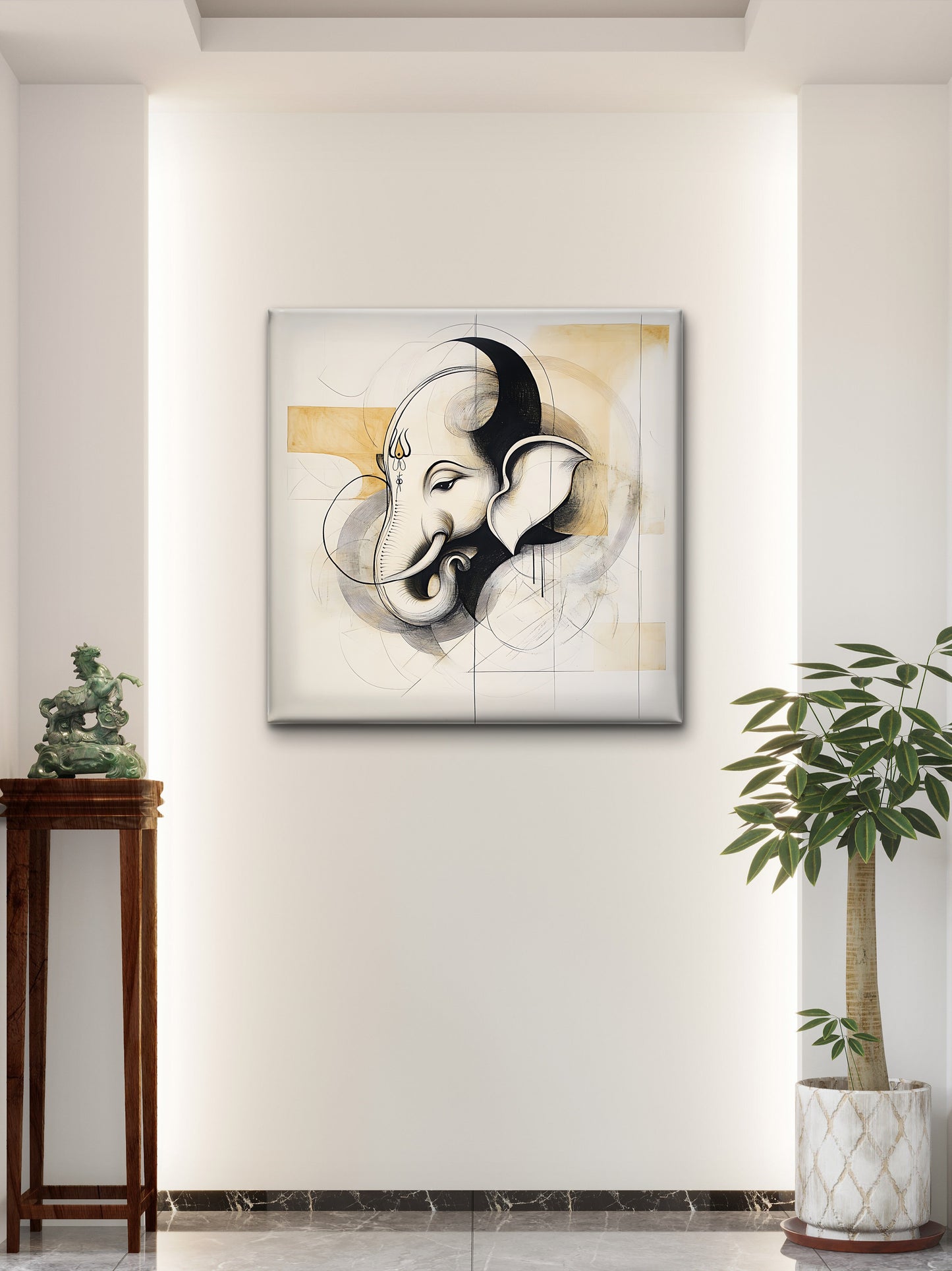 ganesha-Luxurious-Spiritual & Mindful 3D Textured Wall Art | UV Printed Embossed Canvas Wall Frame for Prayer room ,Meditation Space