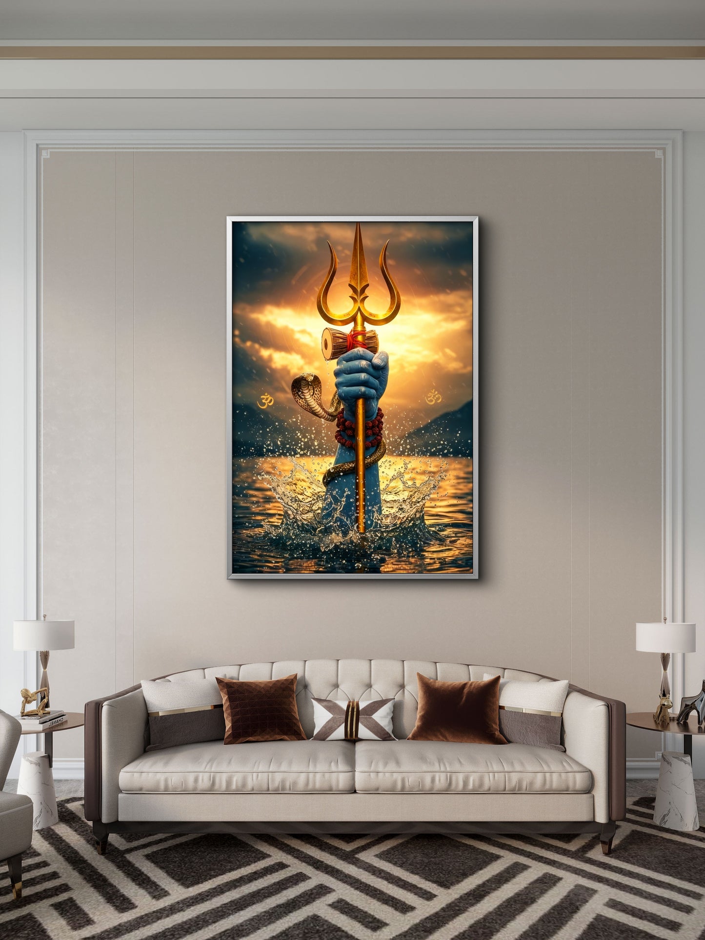The Hand of Mahadev with Trishul-Luxurious-Spiritual & Mindful 3D Textured Wall Art | UV Printed Embossed Canvas Wall Frame for Prayer room ,Meditation Space