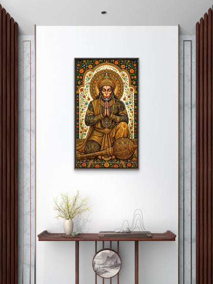 Lord Hanuman -Luxurious-Gods and Divine Art 3D Textured Wall Art | UV Printed Embossed Canvas Wall Frame for Home Decor,living Room