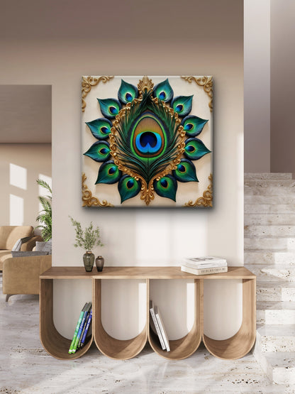 Grace of the Royal Mayura-Luxurious-Spiritual & Mindful 3D Textured Wall Art | UV Printed Embossed Canvas Wall Frame for Prayer room ,Meditation Space