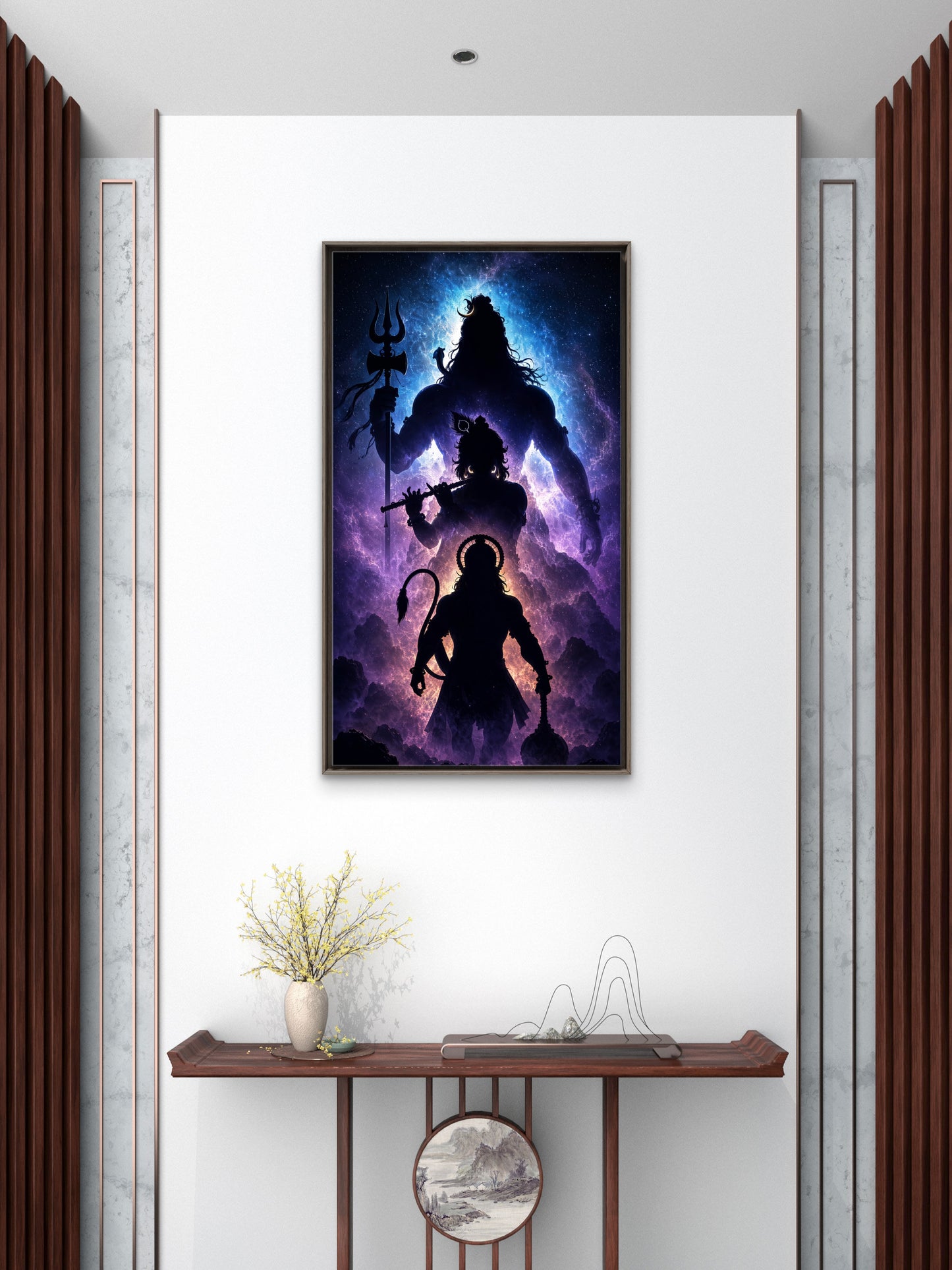 Lord Shiva, Lord Krishna & Lord Hanuman -Luxurious-Gods and Divine Art 3D Textured Wall Art | UV Printed Embossed Canvas Wall Frame for Home Decor,living Room