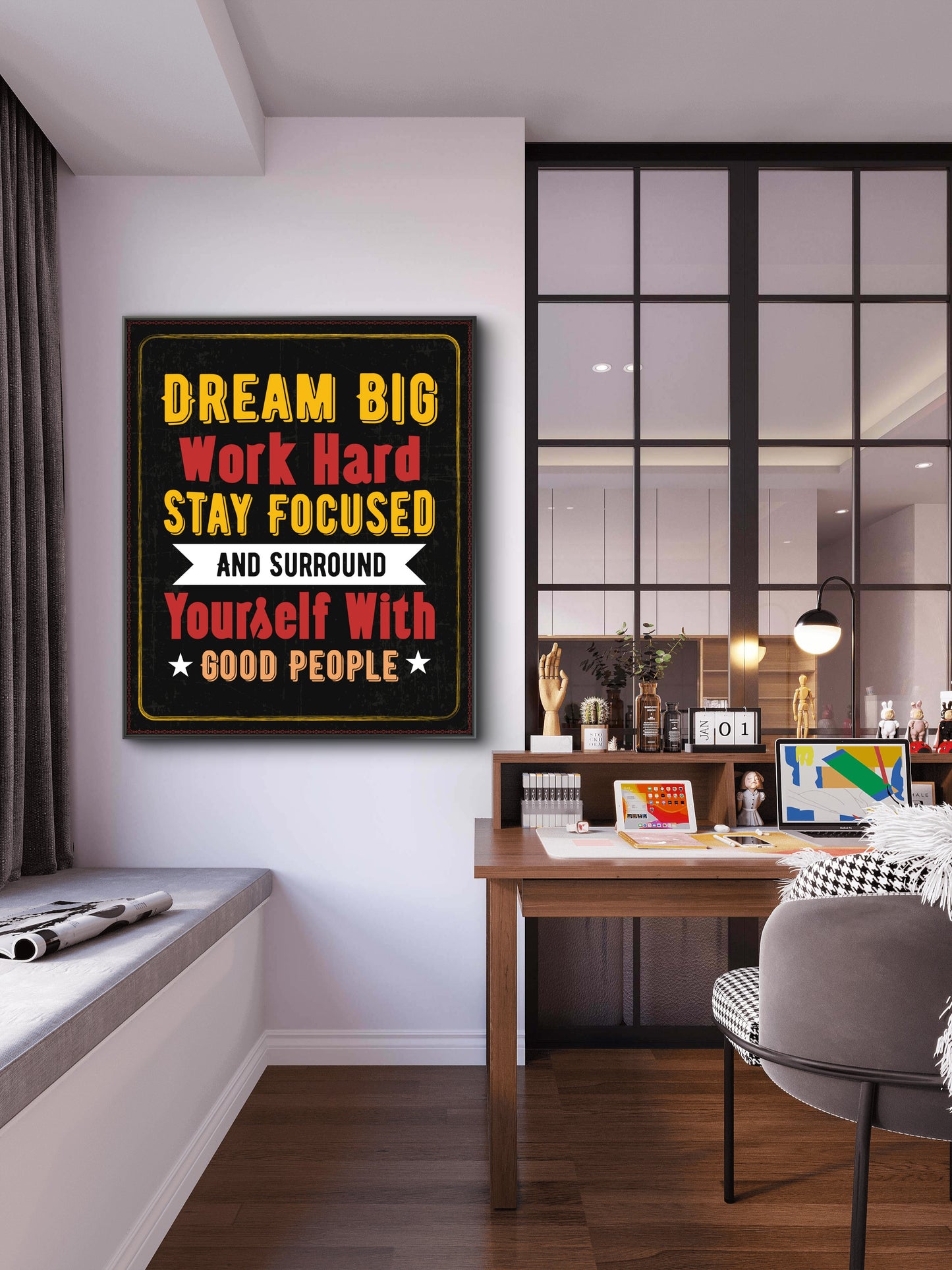 Dreamy big-Luxurious-Motivational & Typography| 3D Textured Wall Art | UV Printed Embossed Canvas Wall Frame for Office,Meditation Space