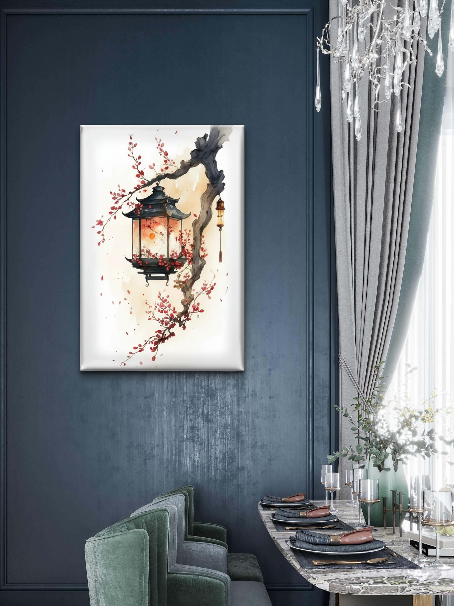 Watercolor Dreams under Cherry Blossoms-premium-Floral & Botanical-3D Textured Wall Art | UV Embossed Canvas Wall Frame for Living room and bed room