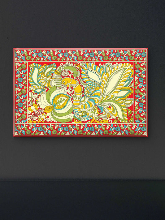Kalamkari Swans Outline -Luxurious | 3D Textured Wall Art | UV Printed Embossed Canvas Wall Frame for living room