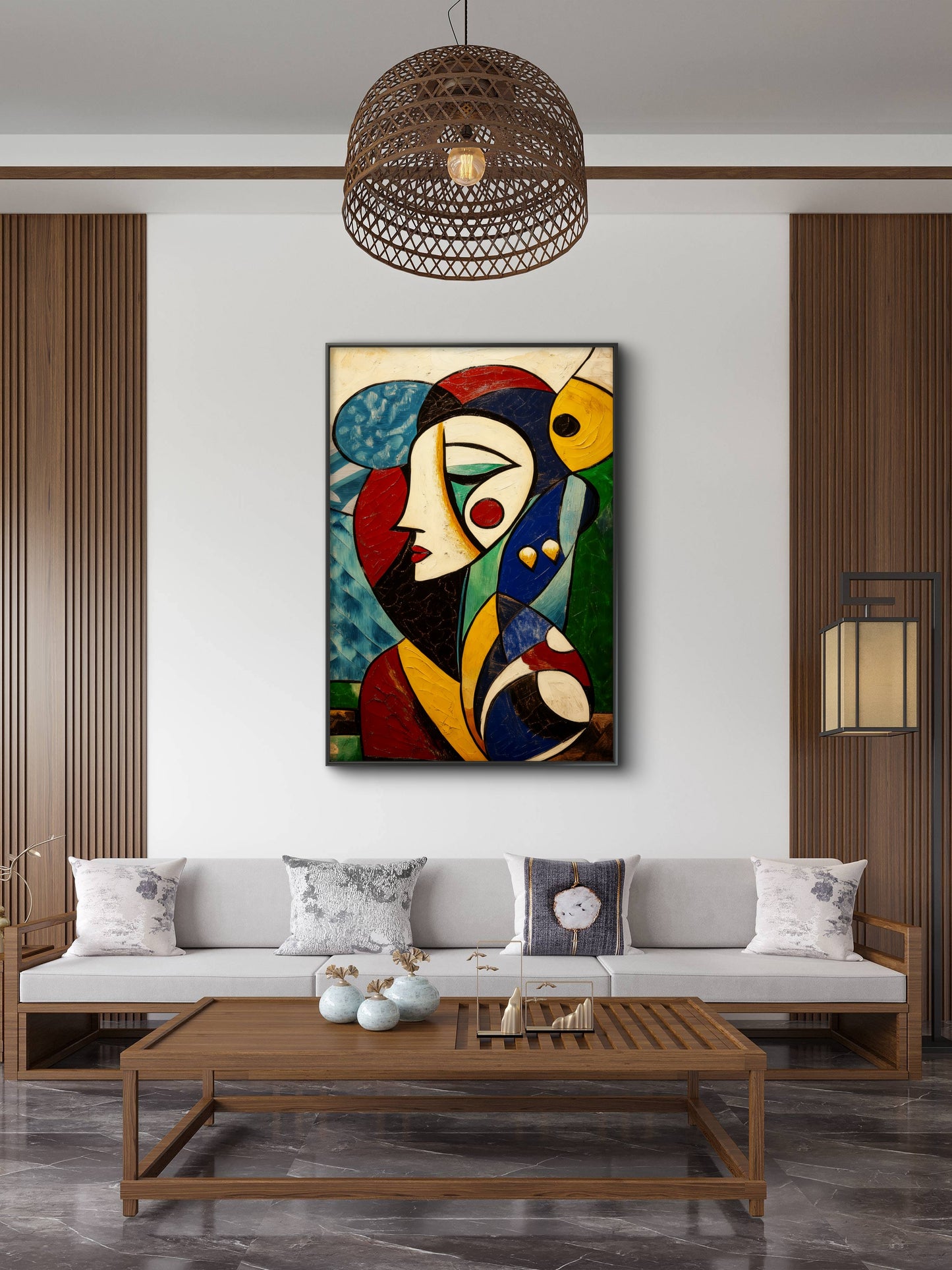 Picasso Style Cubist Face-Luxurious-Modern Art & Abstract| 3D Textured Wall Art | UV Printed Embossed Canvas Wall Frame for Office,Meditation Space