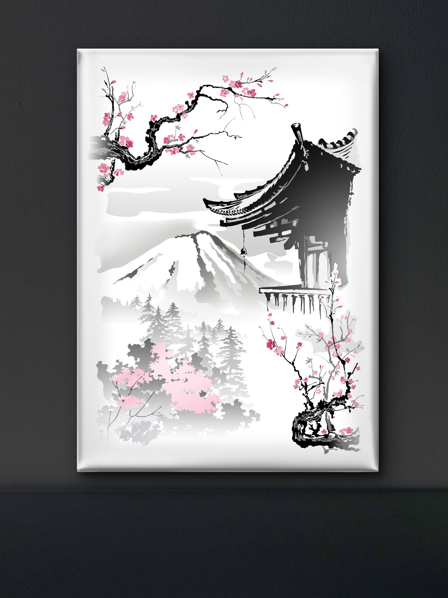 roof-pagoda-branches-sakura-Luxurious-Nature and landscape | 3D Textured Wall Art | UV Printed Embossed Canvas Wall Frame for Home Decor,Living Room