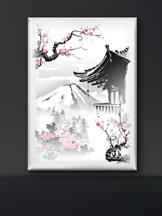 roof-pagoda-branches-sakura-Luxurious-Nature and landscape | 3D Textured Wall Art | UV Printed Embossed Canvas Wall Frame for Home Decor,Living Room