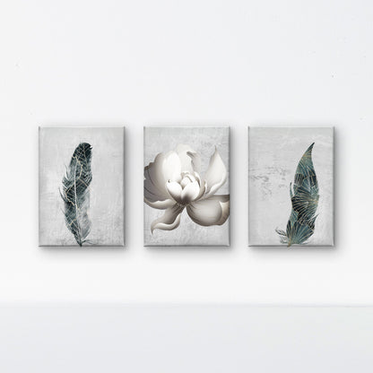 set of three abstract feather-luxury-3D Textured Wall Art | UV Embossed Canvas Wall Frame for Home decor