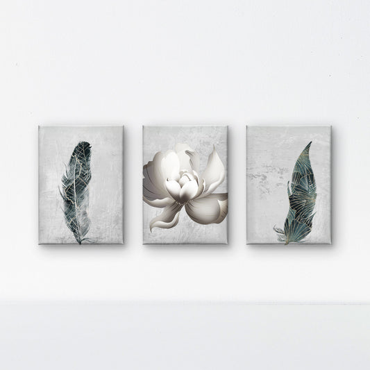 set of three abstract feather-luxury-3D Textured Wall Art | UV Embossed Canvas Wall Frame for Home decor