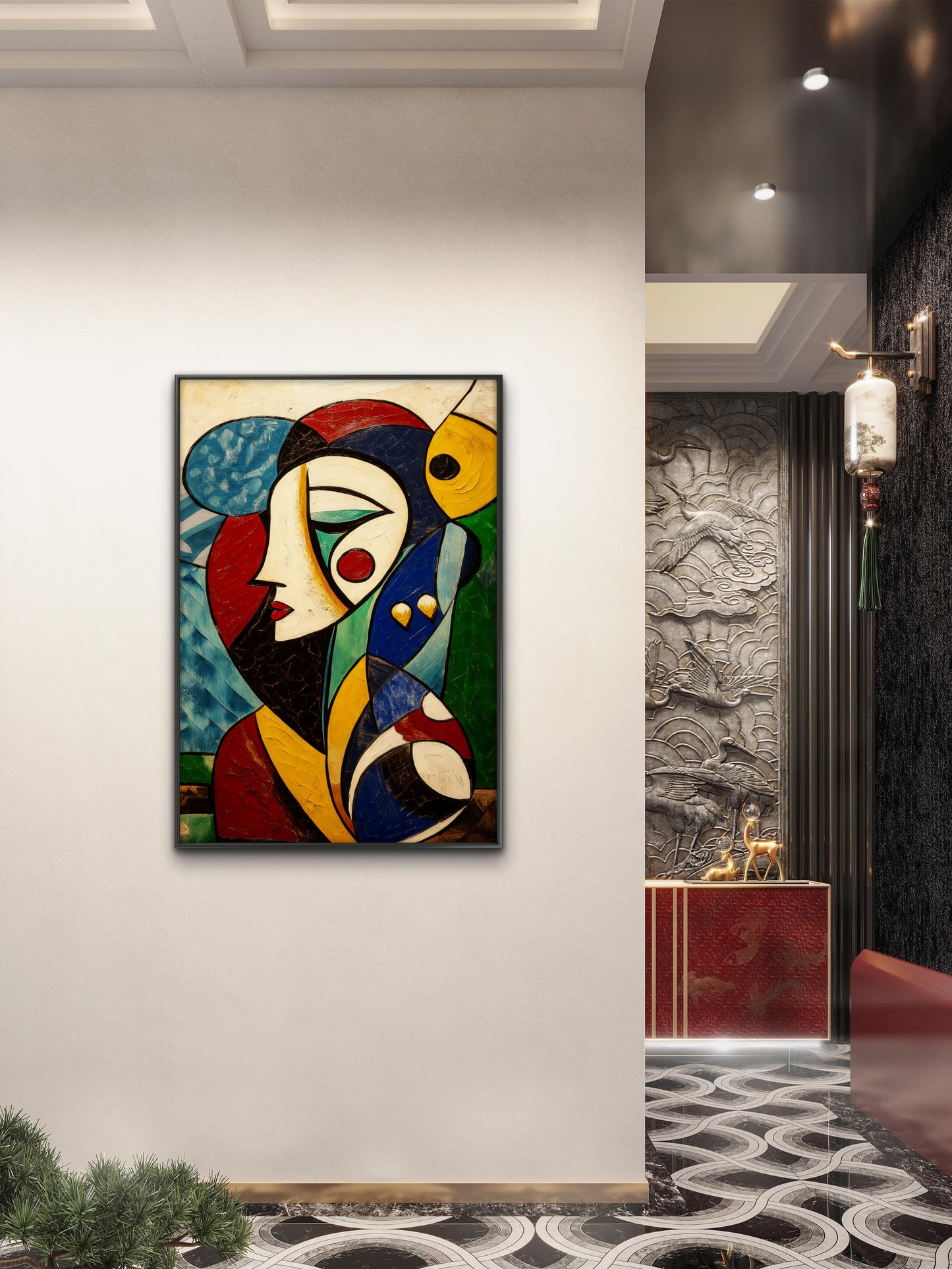 Picasso Style Cubist Face-Luxurious-Modern Art & Abstract| 3D Textured Wall Art | UV Printed Embossed Canvas Wall Frame for Office,Meditation Space