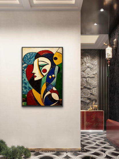 Picasso Style Cubist Face-Luxurious-Modern Art & Abstract| 3D Textured Wall Art | UV Printed Embossed Canvas Wall Frame for Office,Meditation Space