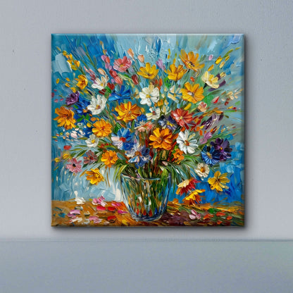 Wildflowers in Glass-Premium-Floral & Botanical-3D Textured Wall Art | UV Embossed Canvas Wall Frame for Living room and bed room
