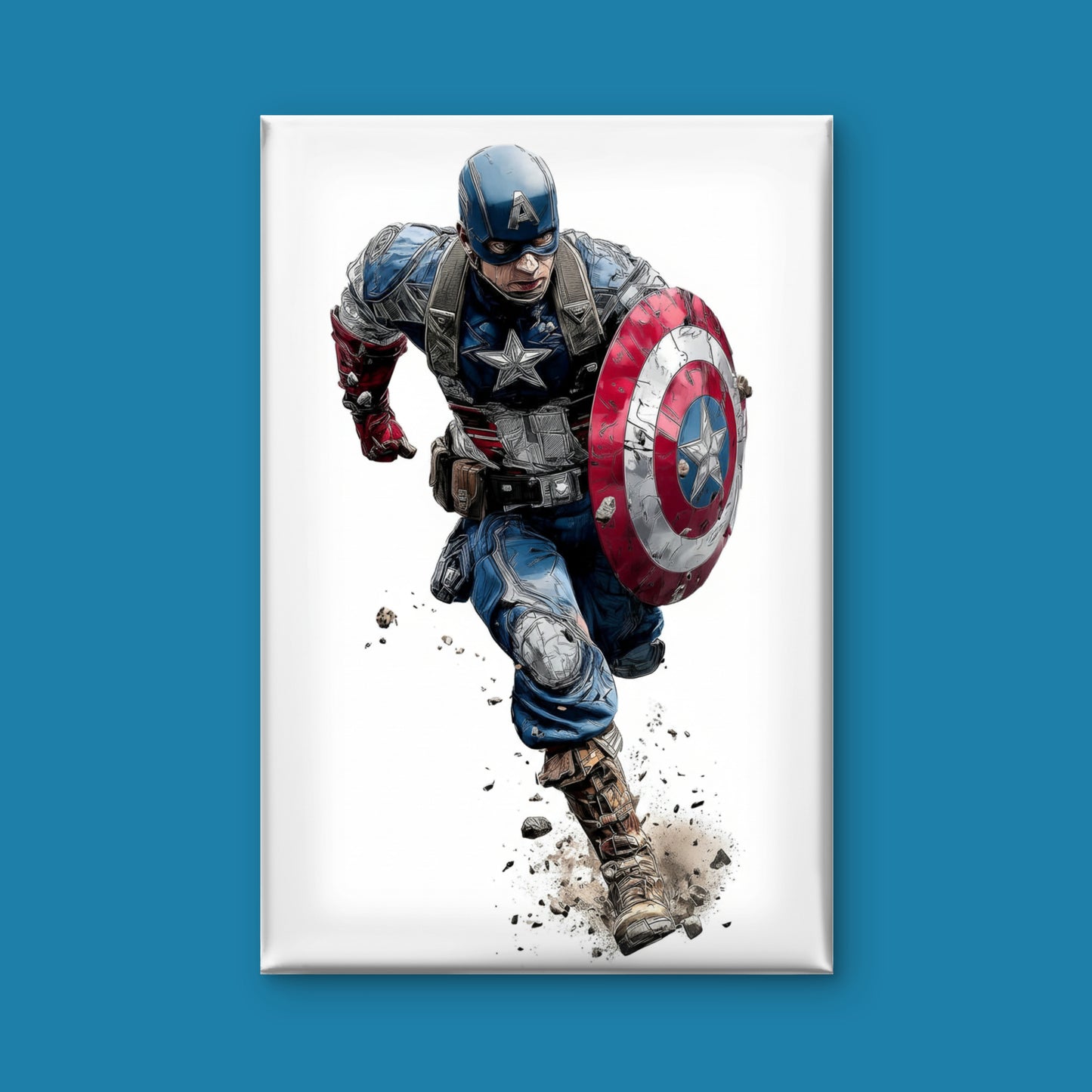 This gritty, high-action sketch of Captain America-Luxury-Kids & Whimsical-3D Textured Wall Art | UV Embossed Canvas Wall Frame for Kids room
