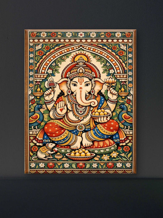 Ganesh ji-Luxurious-Spiritual & Mindful 3D Textured Wall Art | UV Printed Embossed Canvas Wall Frame for Prayer room ,Meditation Space