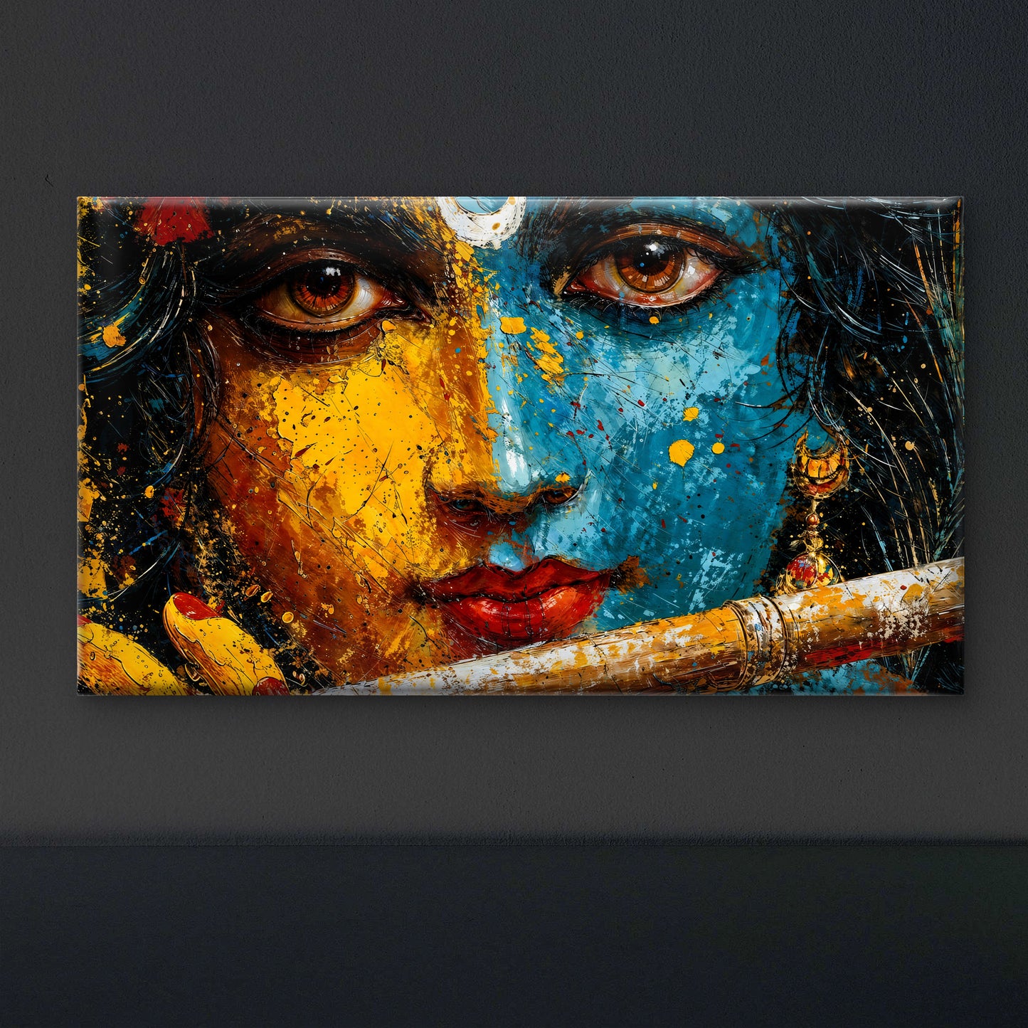 The Dual Essence: Radha Krishna-Luxurious-Gods and Divine Art 3D Textured Wall Art | UV Printed Embossed Canvas Wall Frame for Home Decor,living Room