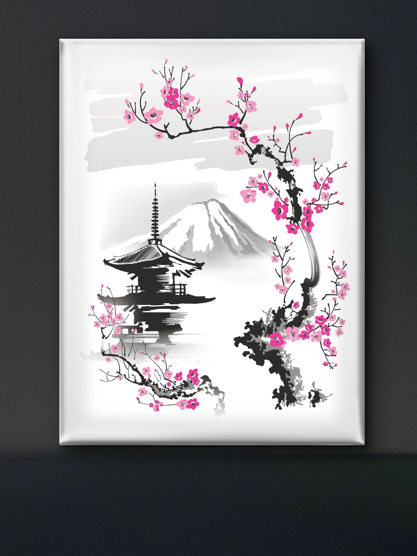 pagoda-sakura-branch-on-background-mountain--Luxurious-Nature and landscape | 3D Textured Wall Art | UV Printed Embossed Canvas Wall Frame for Home Decor,Living Room