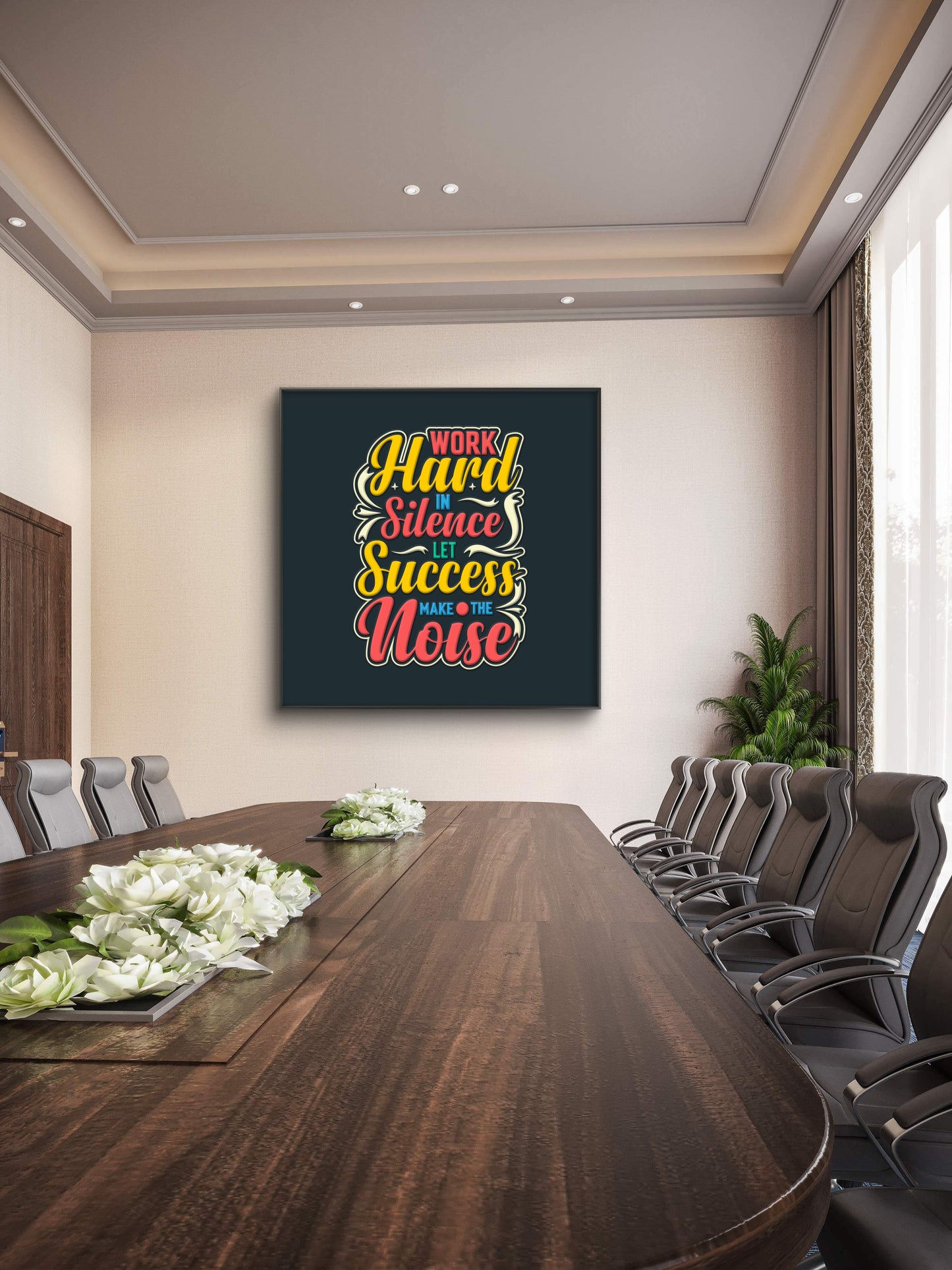 motivational quote work hard silence let success make noise-Luxurious-Motivational & Typography| 3D Textured Wall Art | UV Printed Embossed Canvas Wall Frame for Office,Meditation