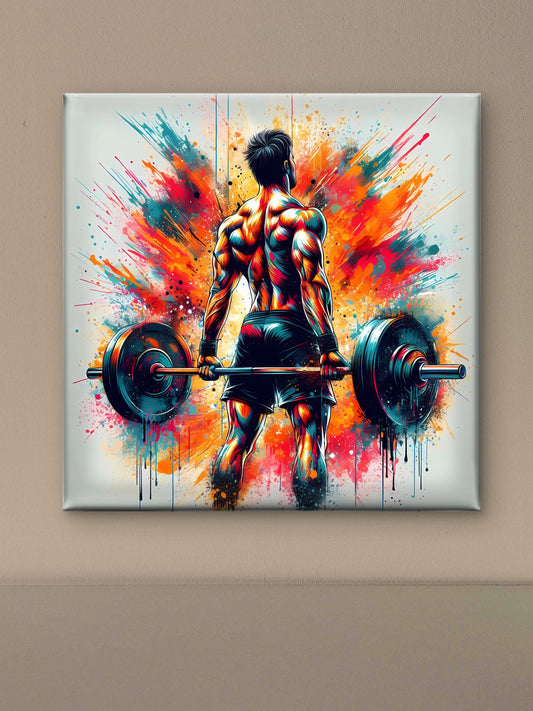 Man-lifting-weights-with-words-bodybuilder-back-Luxurious-Lifestyle & Hobbies-3D Textured Wall Art | UV Embossed Canvas Wall Frame for Gym and Sports area