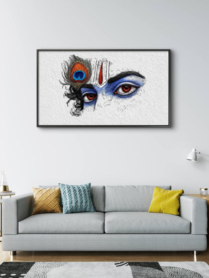 Lord Krishna digital eye art-Luxurious-Spiritual & Mindful 3D Textured Wall Art | UV Printed Embossed Canvas Wall Frame for Prayer room ,Meditation Space
