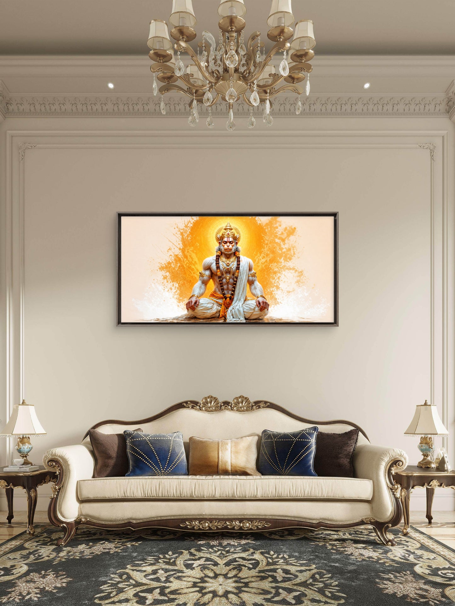 Sankat Mochan Hanumanji-Luxurious-Gods and Divine Art 3D Textured Wall Art | UV Printed Embossed Canvas Wall Frame for Home Decor,living Room