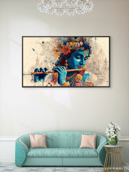 Lord Krishna-Luxurious-Spiritual & Mindful 3D Textured Wall Art | UV Printed Embossed Canvas Wall Frame for Prayer room ,Meditation Space