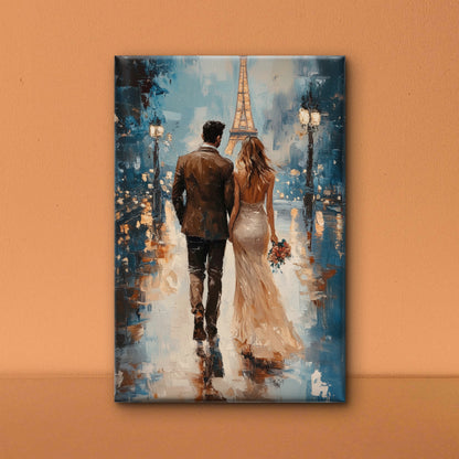 Portrait Abstract Canvas Wall Art Eiffel Tower Paris street Multicolor-Luxurious-Love & Togetherness-3D Textured Wall Art | UV Embossed Canvas Wall Frame for bed room