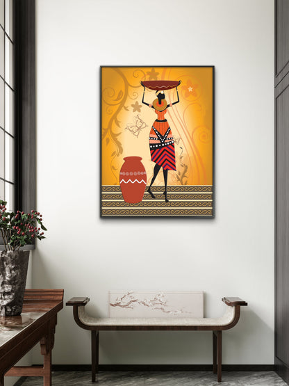 woman ethnic folk-Luxurious-Modern Art & Abstract| 3D Textured Wall Art | UV Printed Embossed Canvas Wall Frame for Office,Meditation Space
