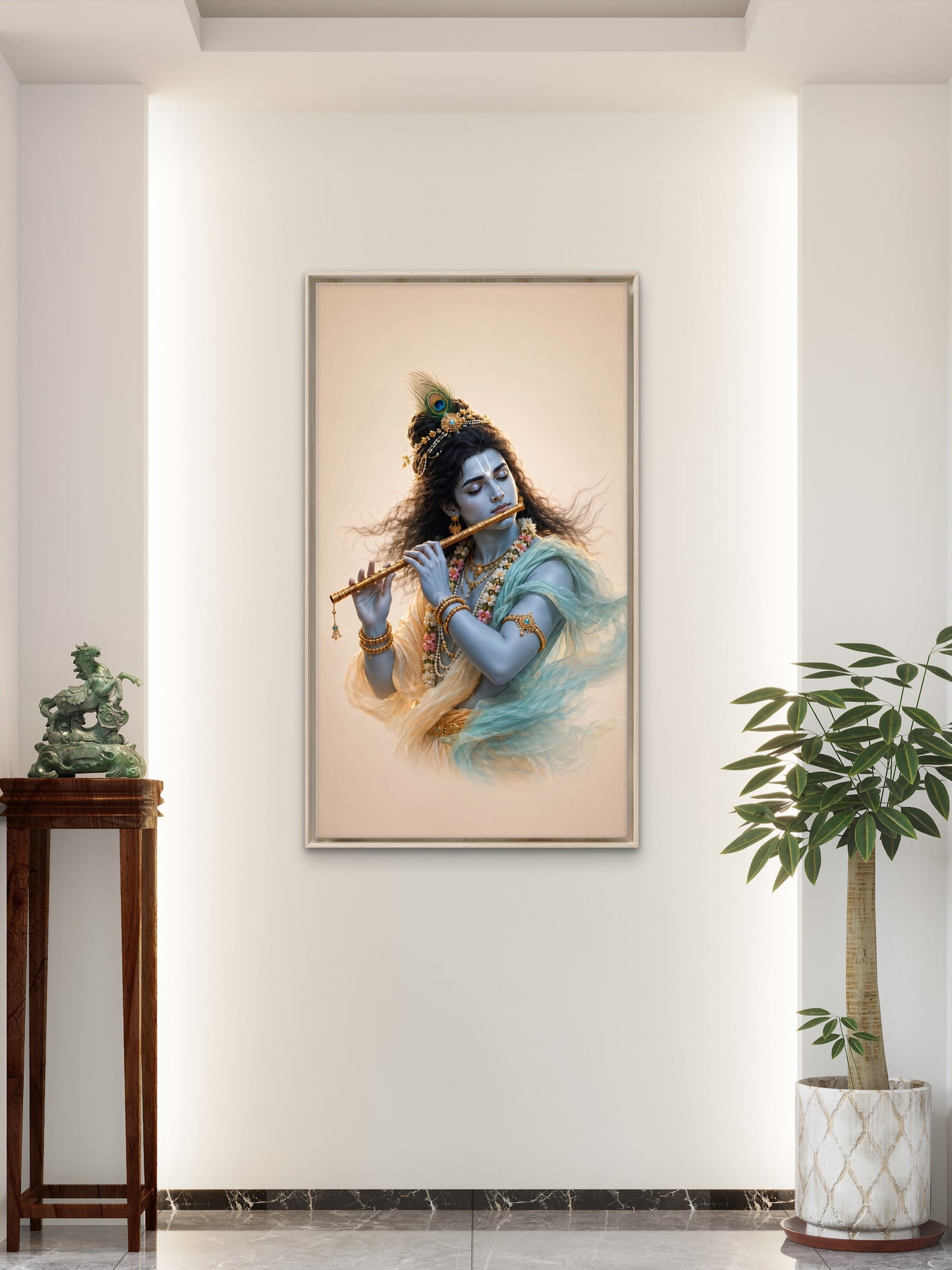 The Divine Flutist of Vrindavan-Luxurious-Gods and Divine Art 3D Textured Wall Art | UV Printed Embossed Canvas Wall Frame for Home Decor,living Room