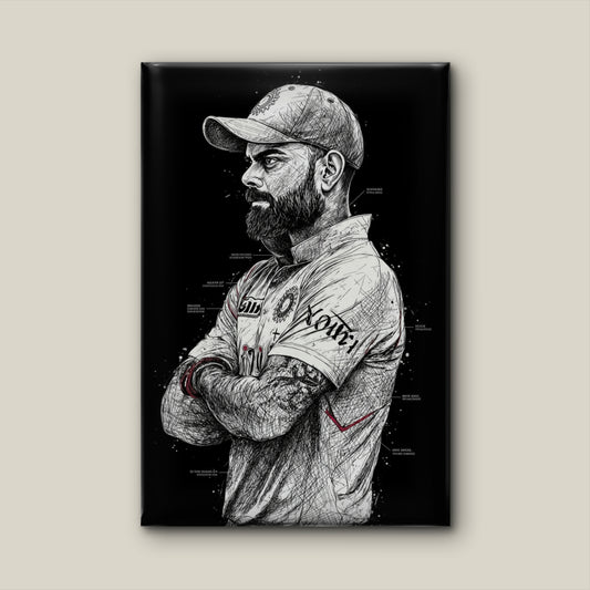 Scribble Art Kohli Tribute-Luxurious-Lifestyle & Hobbies-3D Textured Wall Art | UV Embossed Canvas Wall Frame for Kids room and Sports area
