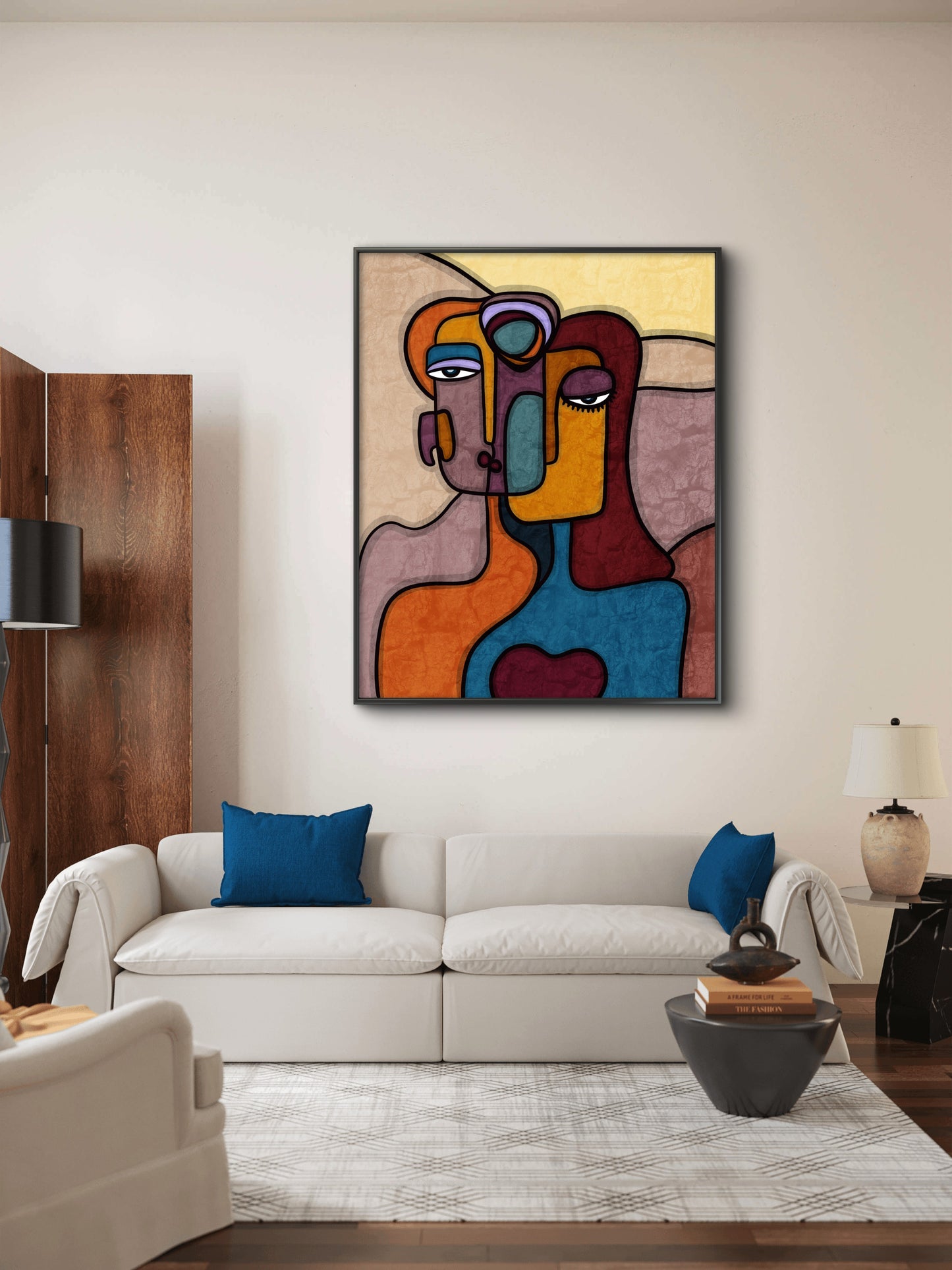 abstract-illustration-with-eyes-mouth-face-Luxurious-Modern Art & Abstract| 3D Textured Wall Art | UV Printed Embossed Canvas Wall Frame for Office,Meditation Space