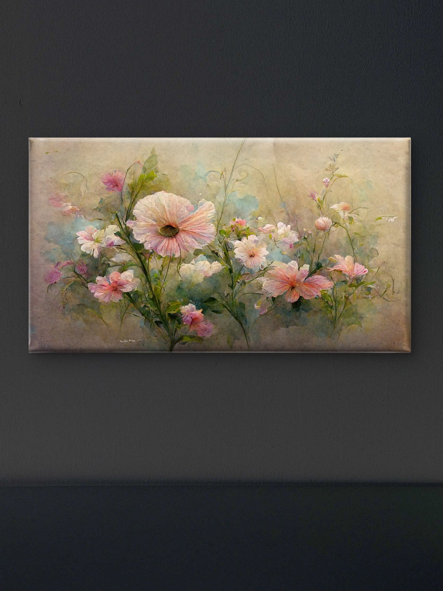 soft pink blossoms and delicate wildflowers-Premium-Floral & Botanical-3D Textured Wall Art | UV Embossed Canvas Wall Frame for home decor and bed room