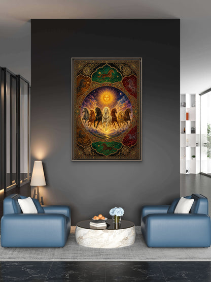 The Seven Horses-Luxurious-Wildlife & Animals 3D Textured Wall Art | UV Printed Embossed Canvas Wall Frame for Home Decor,living Room