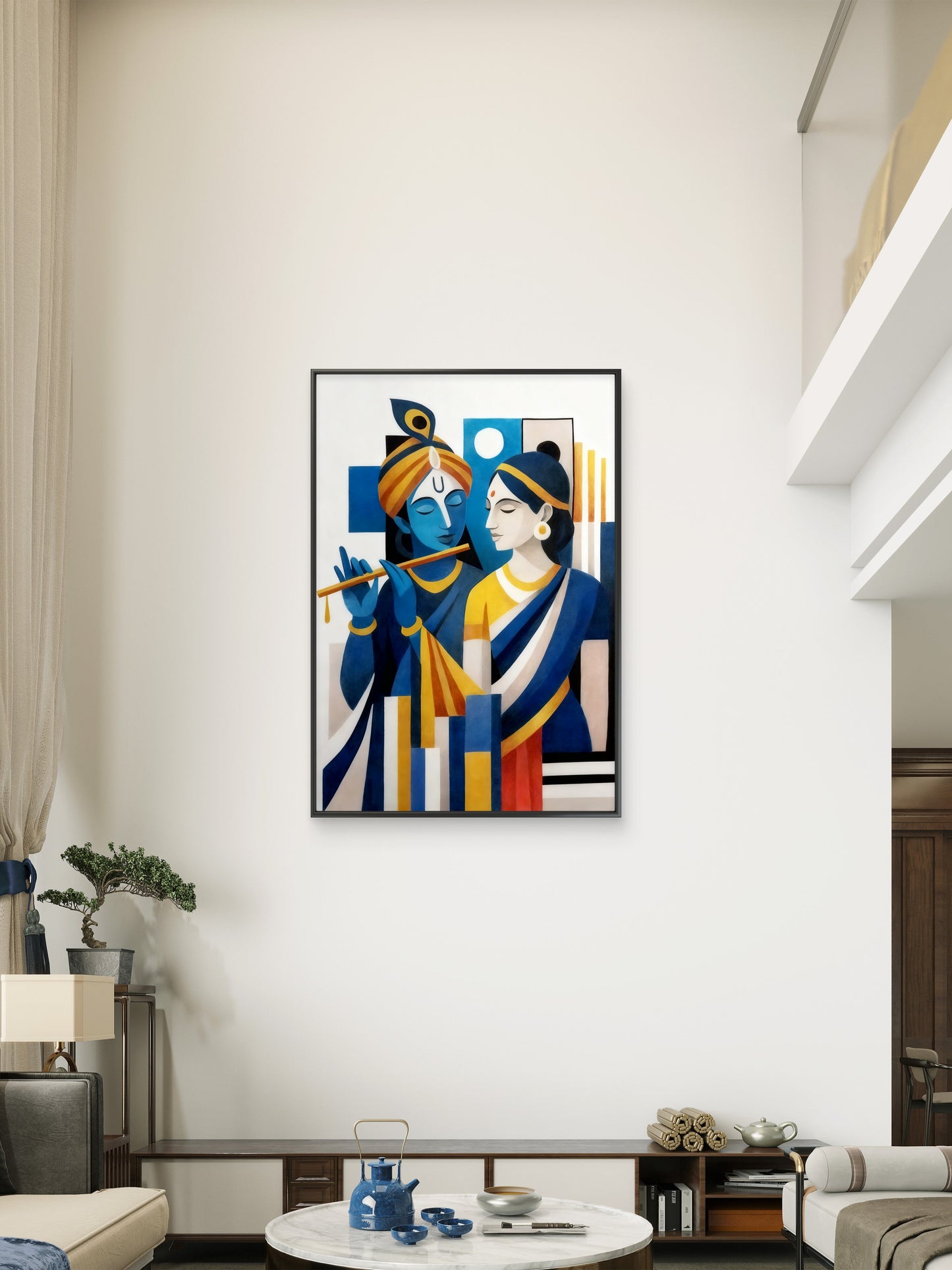 Modern Radha Krishna-Luxurious-Spiritual & Mindful 3D Textured Wall Art | UV Printed Embossed Canvas Wall Frame for Prayer room ,Meditation Space