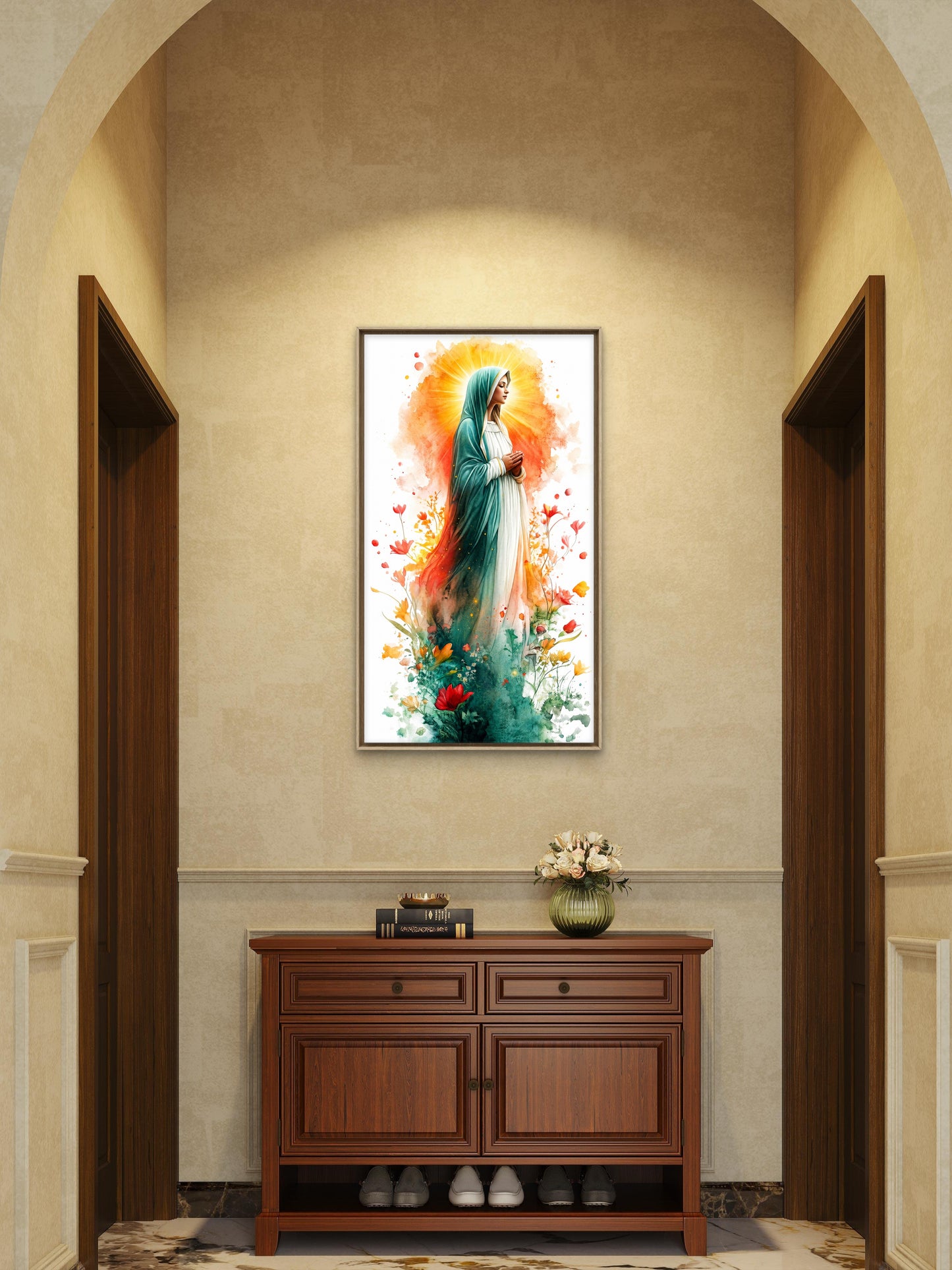Blessed Virgin Mary-Luxurious-Gods and Divine Art 3D Textured Wall Art | UV Printed Embossed Canvas Wall Frame for Home Decor,living Room