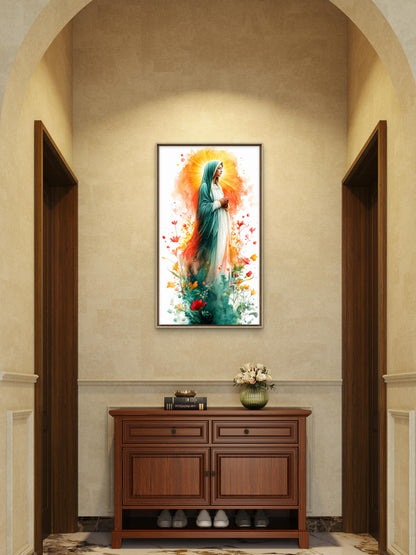 Blessed Virgin Mary-Luxurious-Gods and Divine Art 3D Textured Wall Art | UV Printed Embossed Canvas Wall Frame for Home Decor,living Room