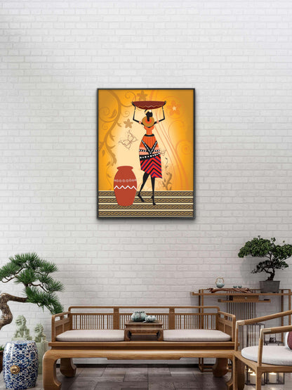 woman ethnic folk-Luxurious-Modern Art & Abstract| 3D Textured Wall Art | UV Printed Embossed Canvas Wall Frame for Office,Meditation Space