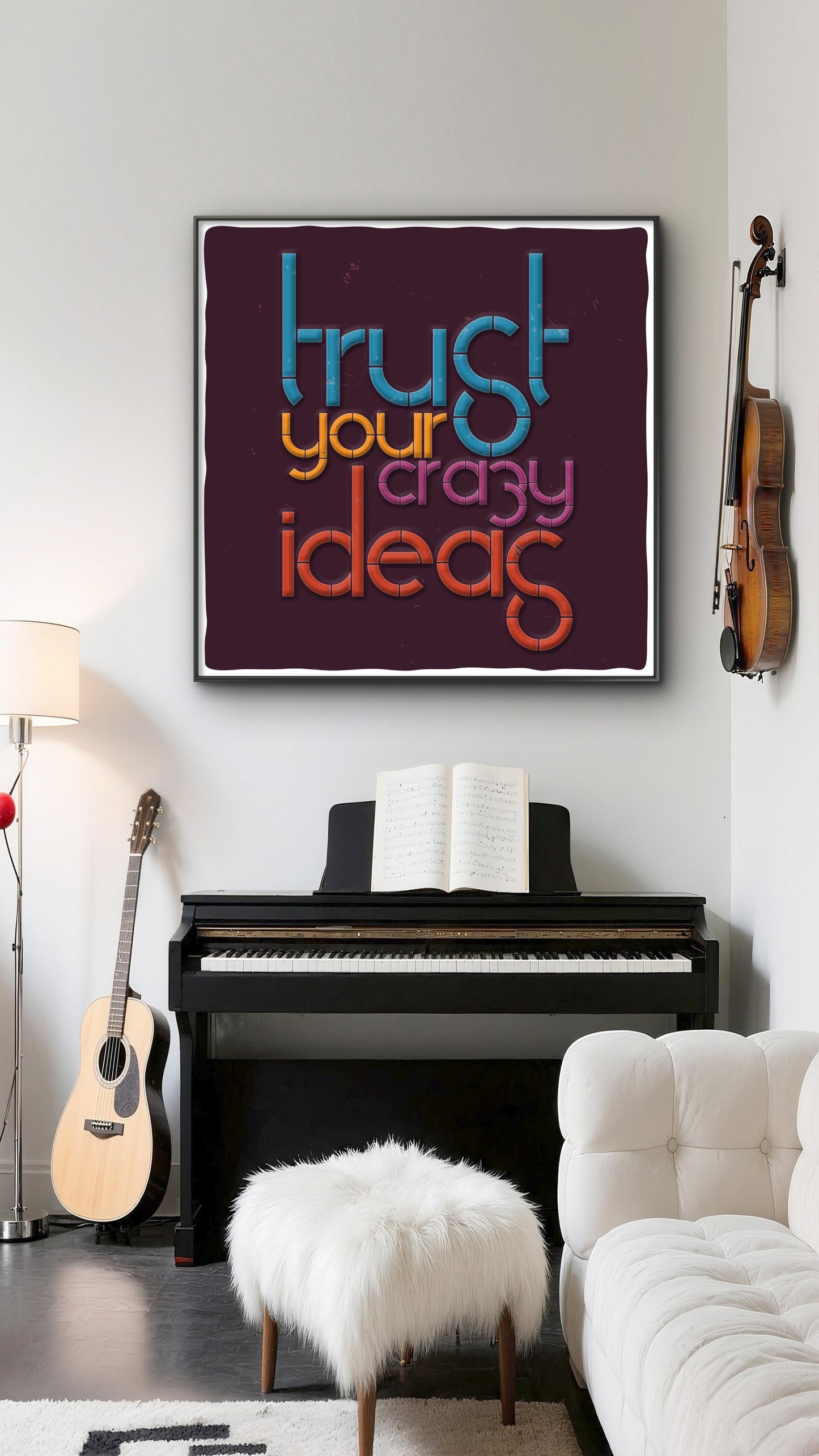 Trust your Crazy ideas-Luxurious-Motivational & Typography| 3D Textured Wall Art | UV Printed Embossed Canvas Wall Frame for Office,Meditation Space