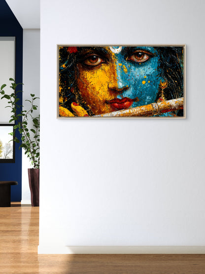 The Dual Essence: Radha Krishna-Luxurious-Gods and Divine Art 3D Textured Wall Art | UV Printed Embossed Canvas Wall Frame for Home Decor,living Room