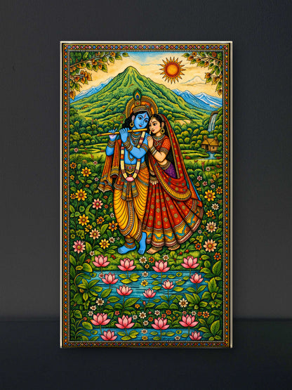 Serenade in the Valley radha krishn-Luxurious-Gods and Divine Art 3D Textured Wall Art | UV Printed Embossed Canvas Wall Frame for Home Decor,living Room