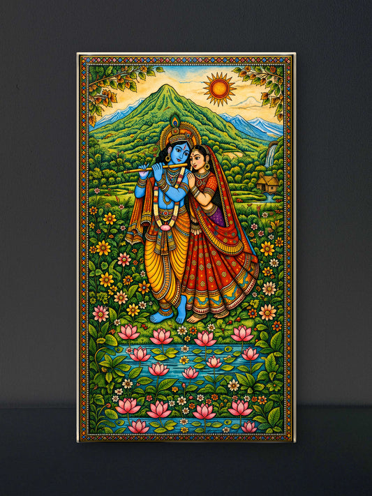 Serenade in the Valley radha krishn-Luxurious-Gods and Divine Art 3D Textured Wall Art | UV Printed Embossed Canvas Wall Frame for Home Decor,living Room