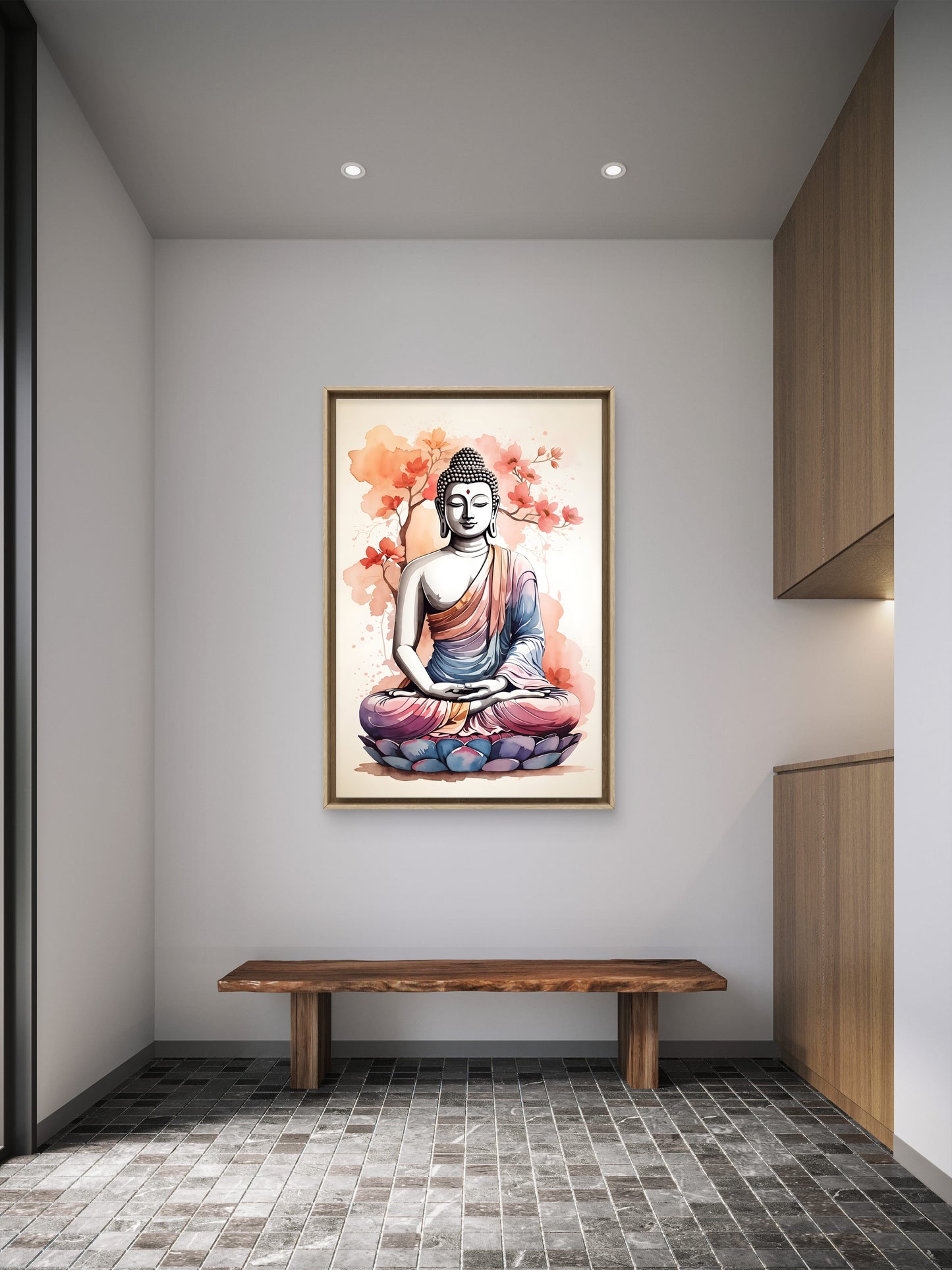 The Peaceful Aura of Buddha and Floral Beauty-Luxurious-Serenity & Wellness-3D Textured Wall Art | UV Printed Embossed Canvas Wall Frame for Home Decor,living Room