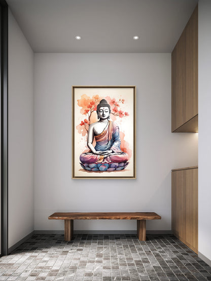 The Peaceful Aura of Buddha and Floral Beauty-Luxurious-Serenity & Wellness-3D Textured Wall Art | UV Printed Embossed Canvas Wall Frame for Home Decor,living Room