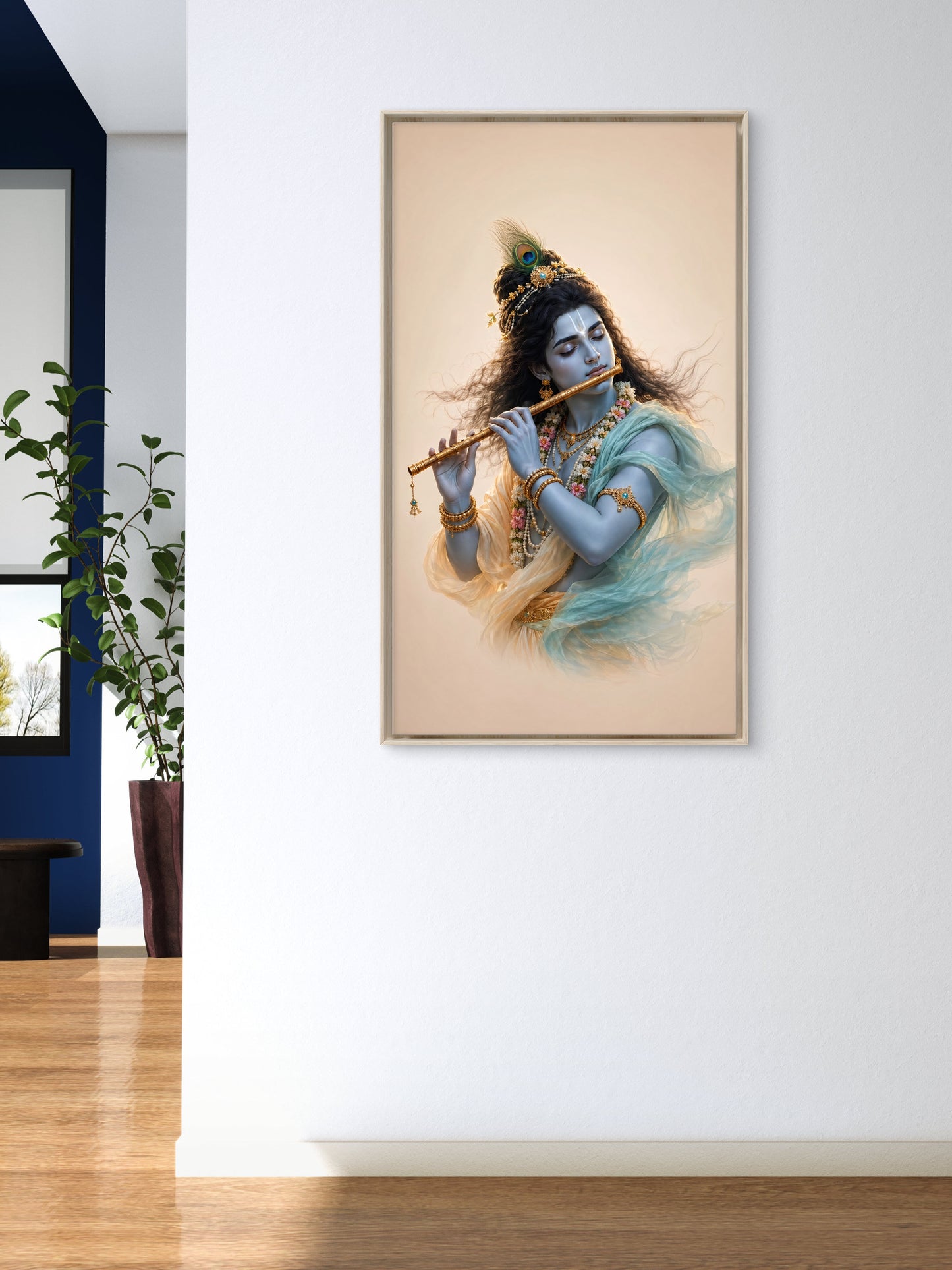 The Divine Flutist of Vrindavan-Luxurious-Gods and Divine Art 3D Textured Wall Art | UV Printed Embossed Canvas Wall Frame for Home Decor,living Room