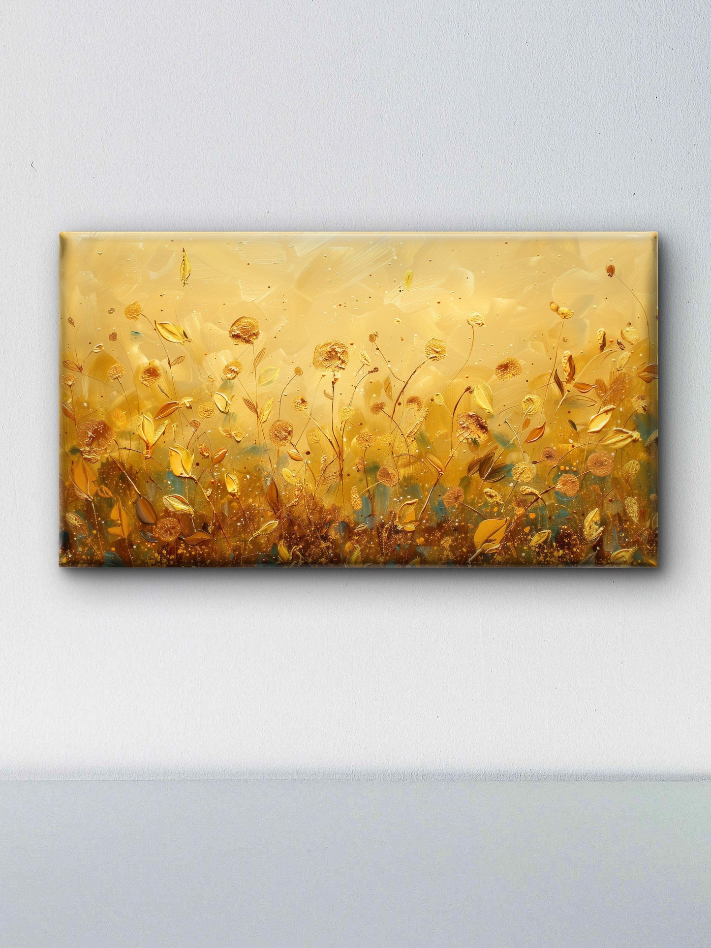 yellow-flowers-with-leaves-scattered-Luxury-Floral & Botanical-3D Textured Wall Art | UV Embossed Canvas Wall Frame for Living room and bed room