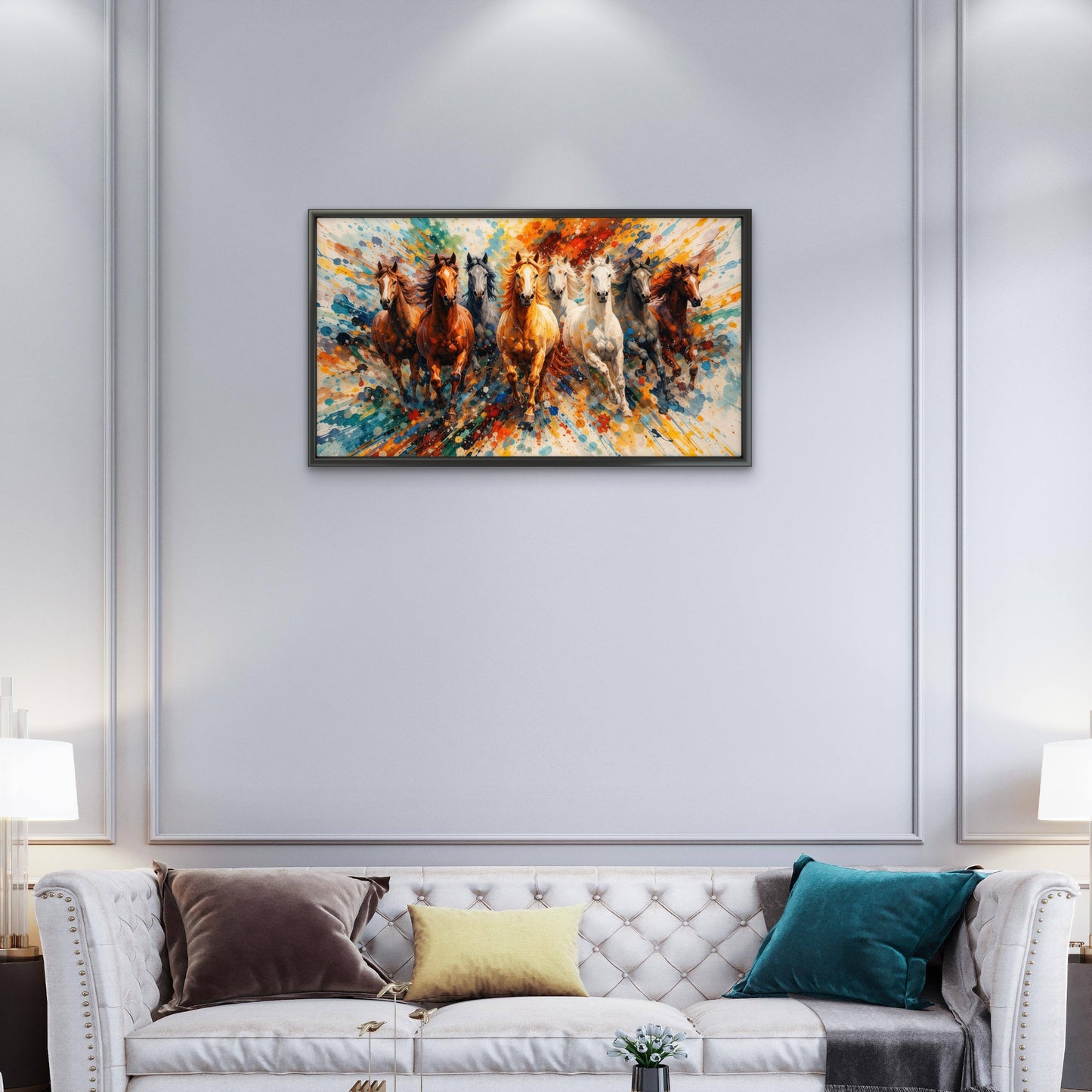 7 Running Horses Spectrum of Success Luxurious-Wild life & animal -3D Textured Wall Art | UV Embossed Canvas Wall Frame for Home decor