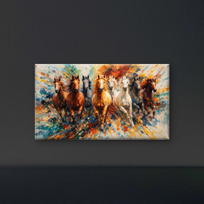 7 Running Horses Spectrum of Success Luxurious-Wild life & animal -3D Textured Wall Art | UV Embossed Canvas Wall Frame for Home decor
