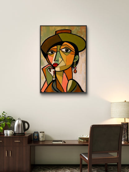 Picasso Woman in a Brown Hat-Luxurious-Modern Art & Abstract| 3D Textured Wall Art | UV Printed Embossed Canvas Wall Frame for Office,Meditation Space